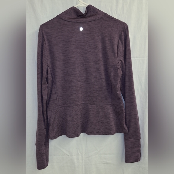 Apana Womenโs 1/4 Zip Long Sleeve Workout Top Purple Heather Thumbholes Wrap L - Picture 2 of 5